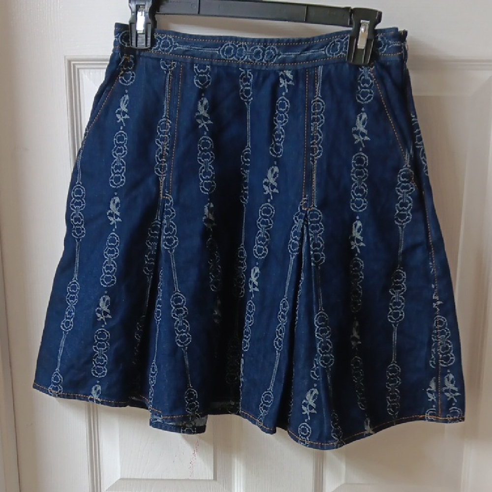 Tory Burch Navy Patterned Skater Skirt